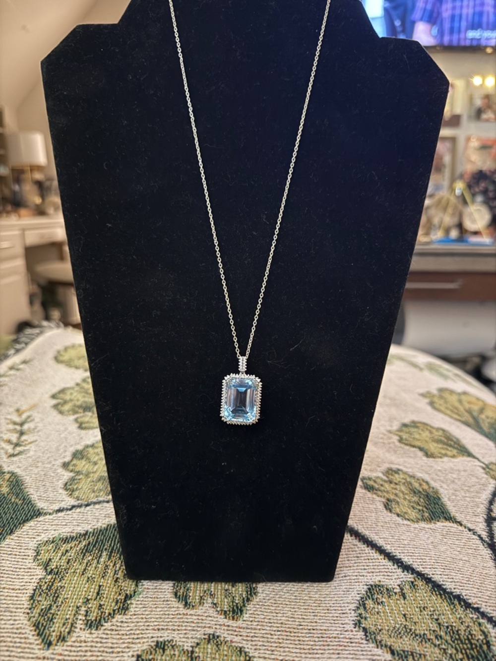 Sterling silver, natural real blue topaz necklace